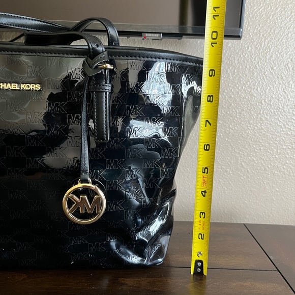 Michael Kors Black and Gold Patent MK 
Leather Tote Bag - Picture 6 of 8